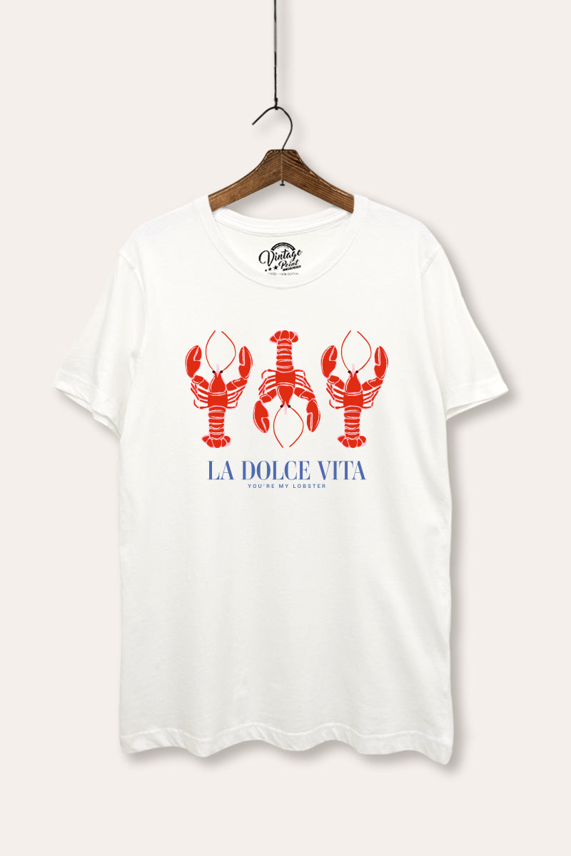 "la dolce vita" lobster graphic women's basic tee