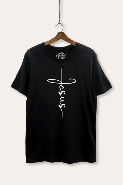 Jesus Cross Typography Women's Basic Casual Tee