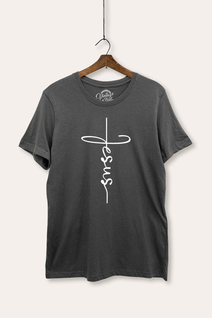 Jesus Cross Typography Women's Basic Casual Tee