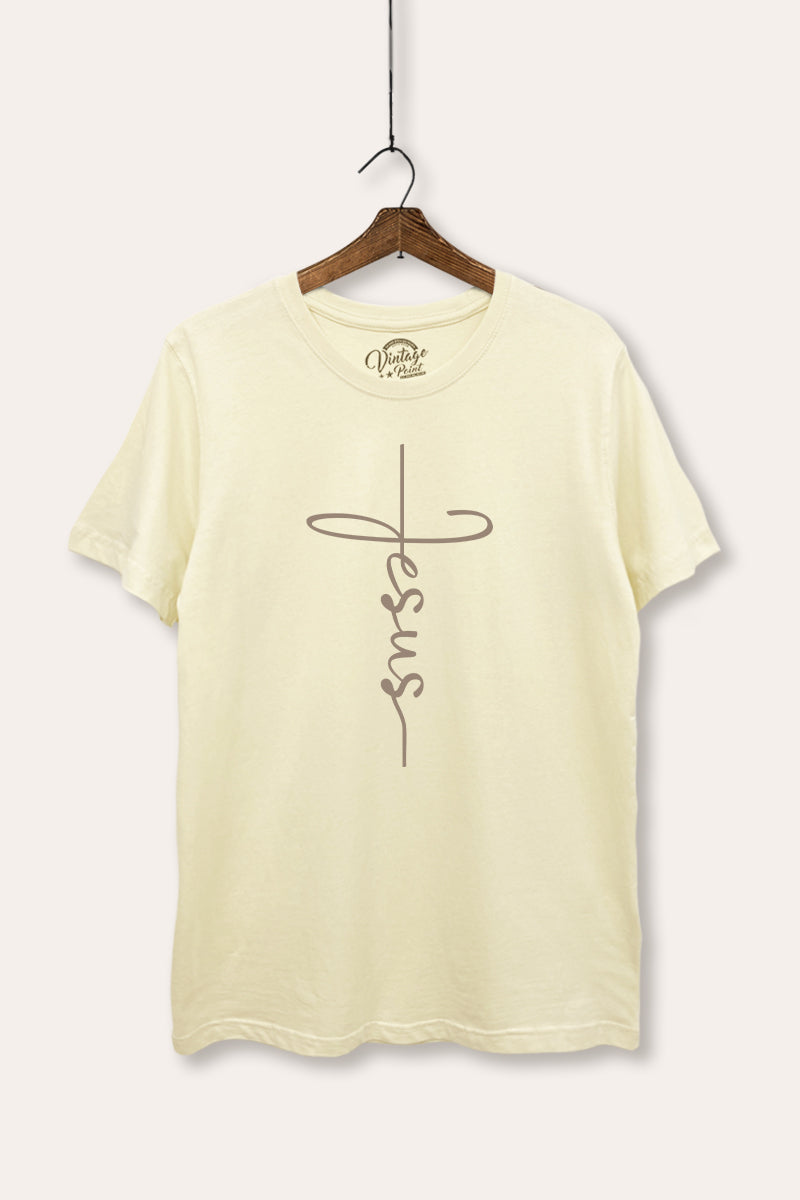 Jesus Cross Typography Women's Basic Casual Tee