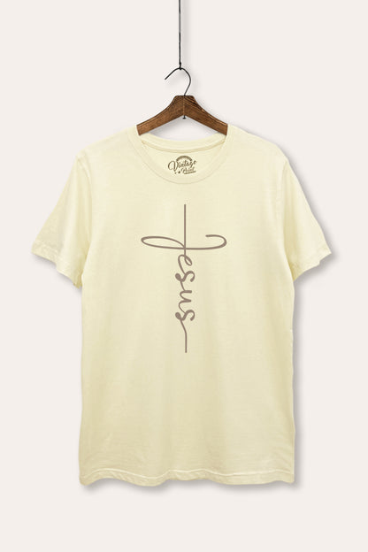 Jesus Cross Typography Women's Basic Casual Tee