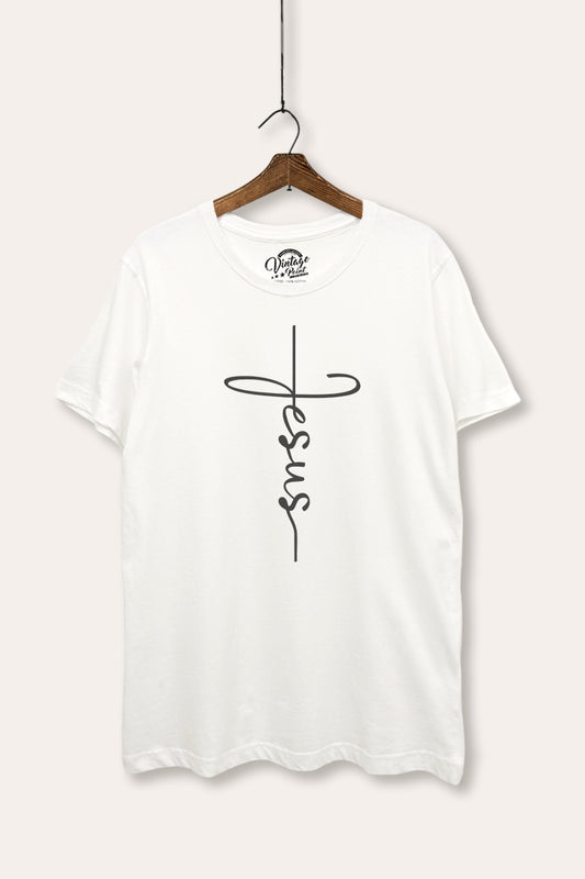 Jesus Cross Typography Women's Basic Casual Tee