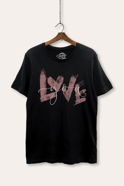 Love You Heart Graphic Women's Basic Casual Tee