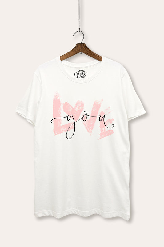 Love You Heart Graphic Women's Basic Casual Tee