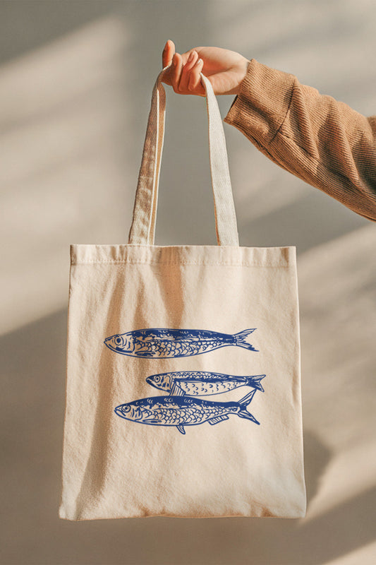 Ocean Inspired Sardines Graphic Canvas Tote Bag