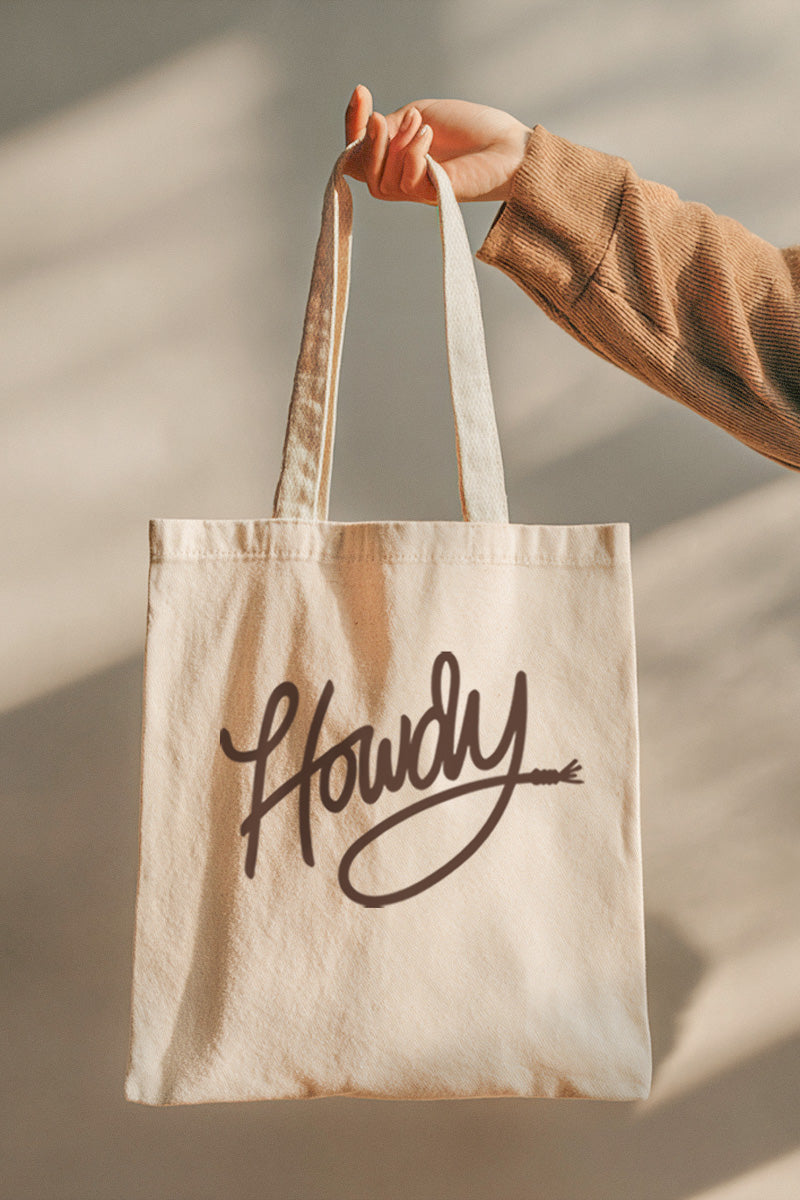 Howdy Cursive Western Graphic Canvas Tote Bag