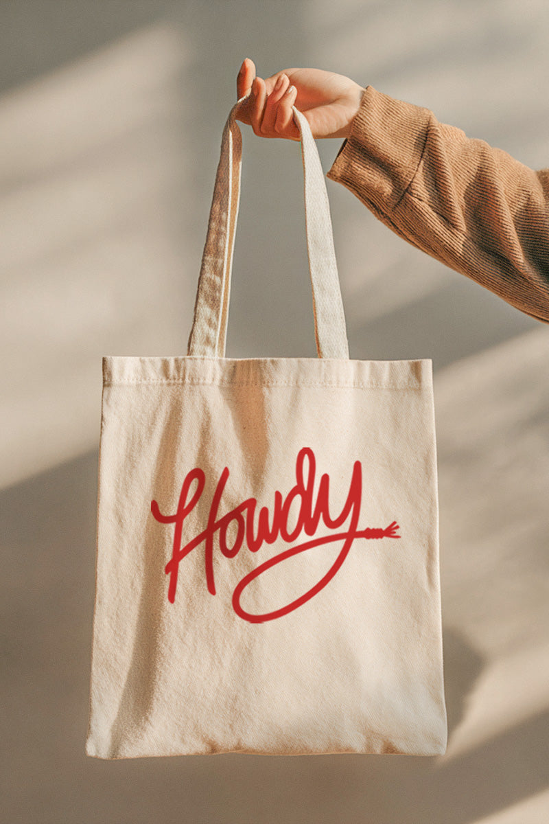Howdy Cursive Western Graphic Canvas Tote Bag