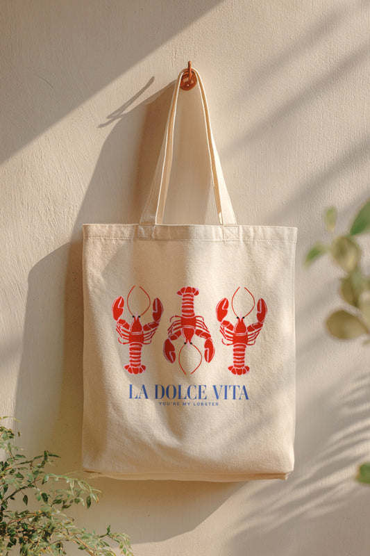 The Sweet Life Lobster Coastal Graphic Canvas Tote Bag