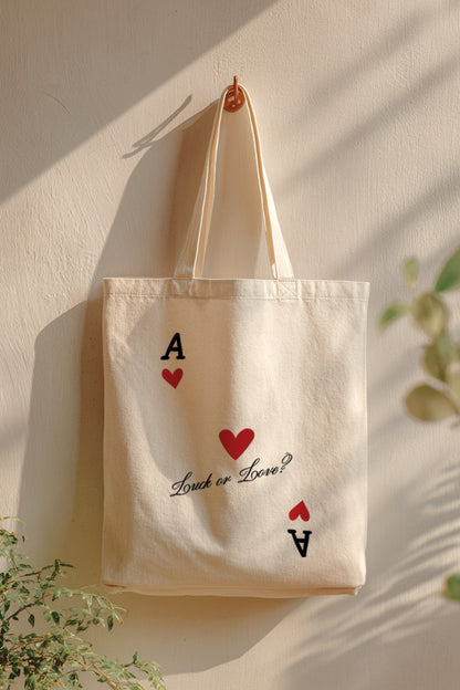"luck or love" graphic canvas tote bag