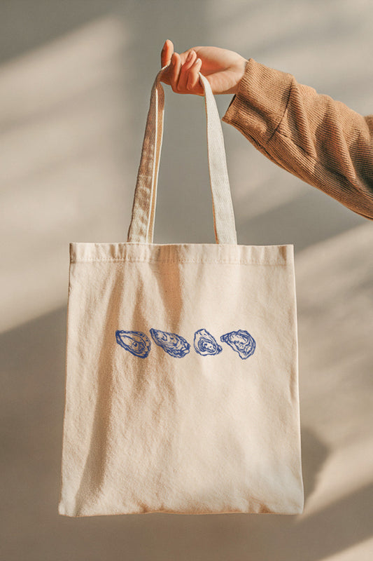 Oyster Coastal Graphic Canvas Tote Bag