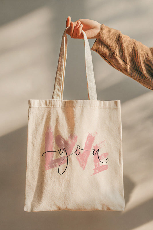 Love You Heart Graphic Canvas Tote Bag