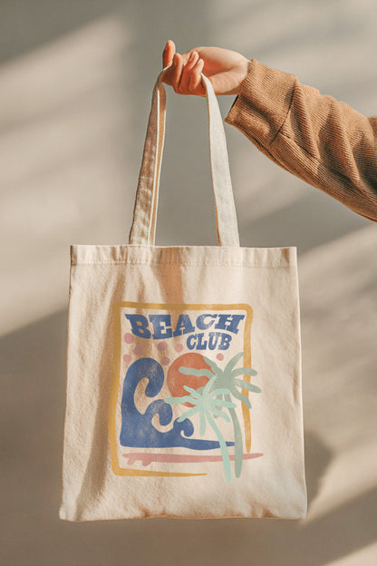 Beach Club Coastal Graphic Canvas Tote Bag