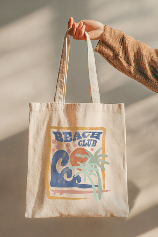 Beach Club Coastal Graphic Canvas Tote Bag
