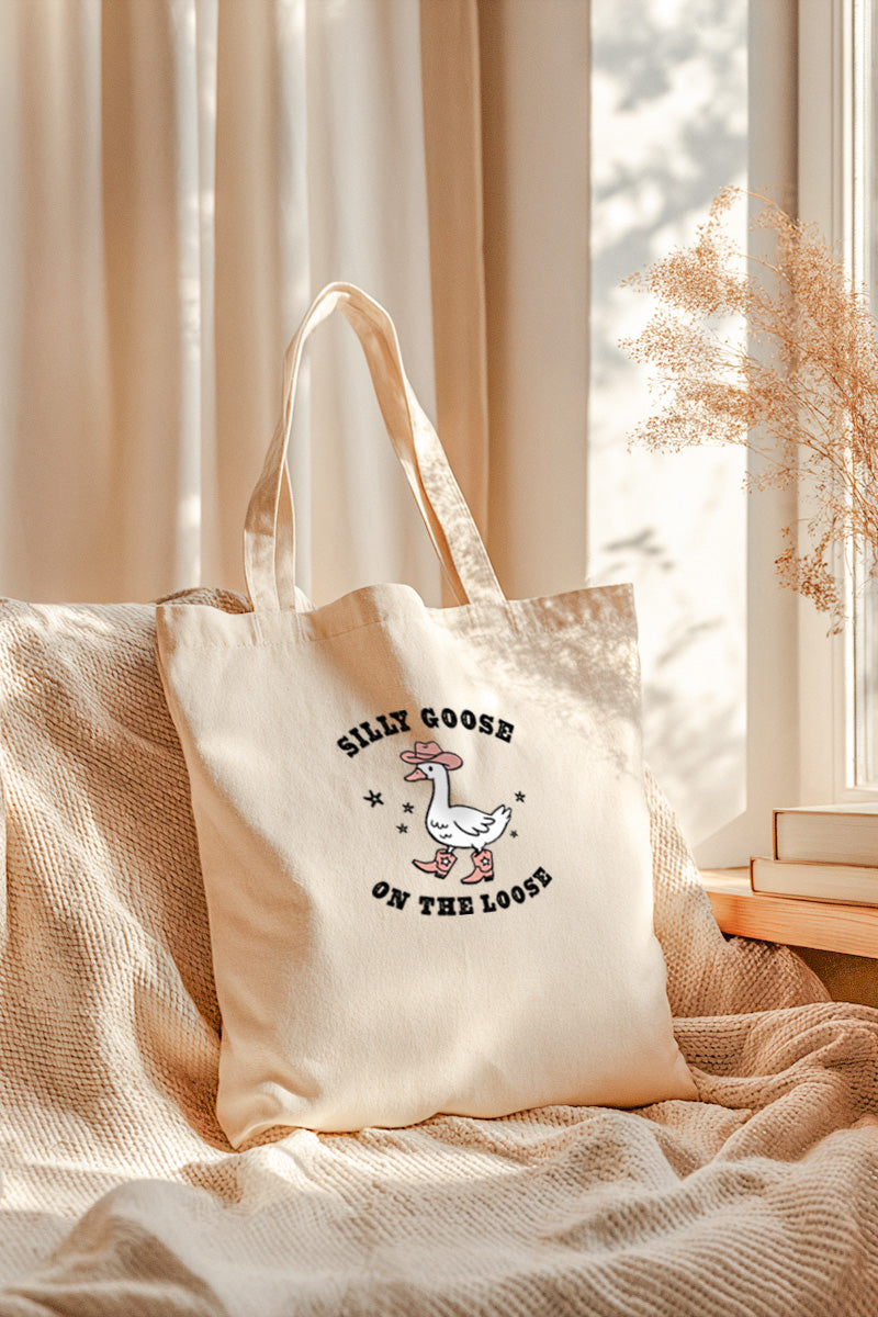 Silly Goose Western Graphic Canvas Tote Bag