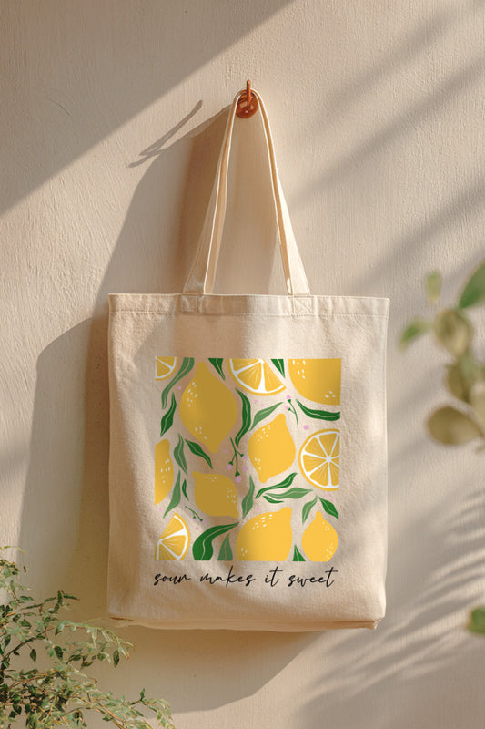 Sour & Sweet Lemon Fruit Graphic Canvas Tote Bag