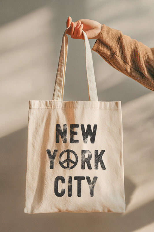 New York City Peace Sign Graphic Canvas Tote Bag
