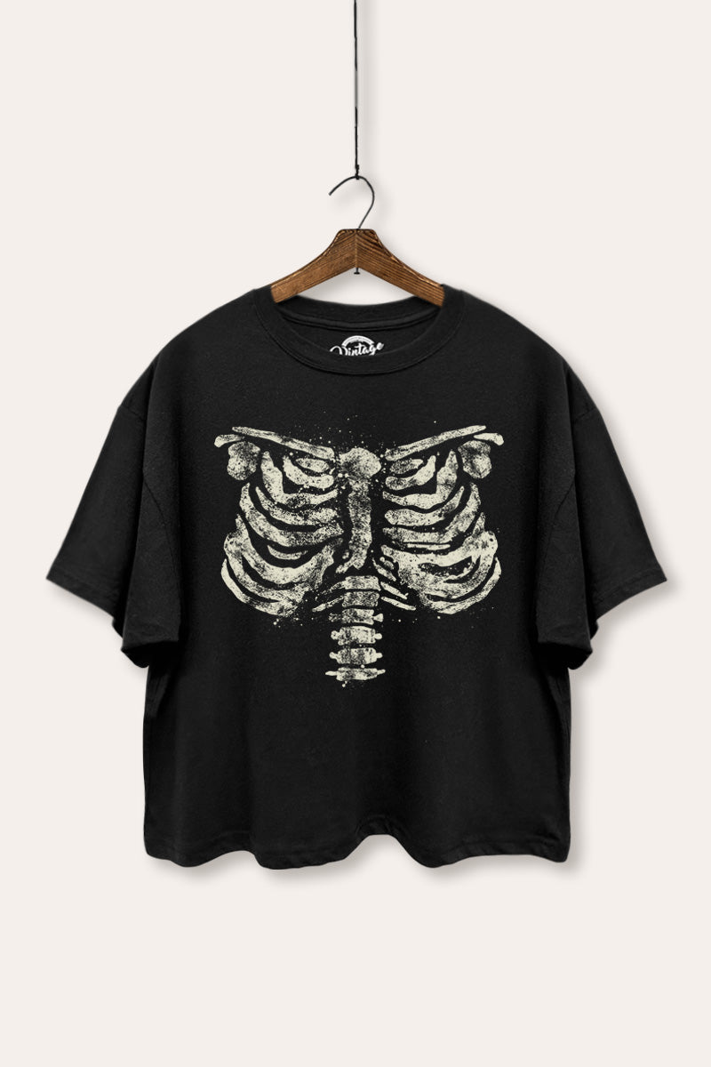 x-ray rib cage oversized halloween graphic crop top