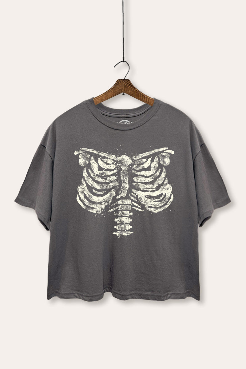 x-ray rib cage oversized halloween graphic crop top