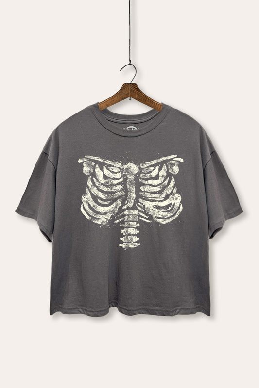 x-ray rib cage oversized halloween graphic crop top