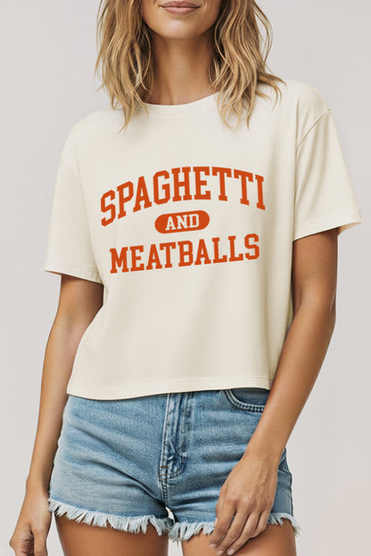 spaghetti & meatballs graphic boxy crop top