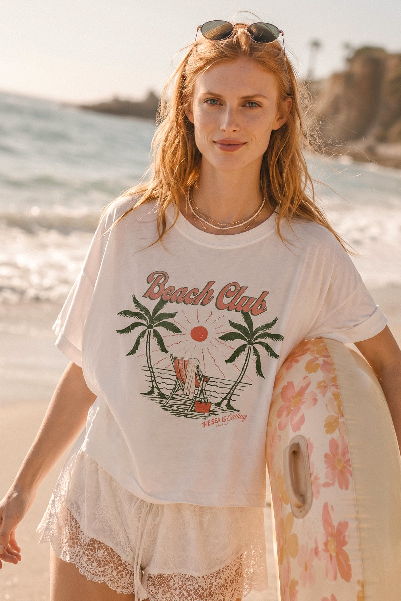 Beach Club Coastal Graphic Boxy Crop Top