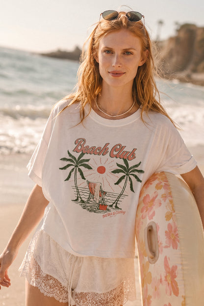 Beach Club Coastal Graphic Boxy Crop Top