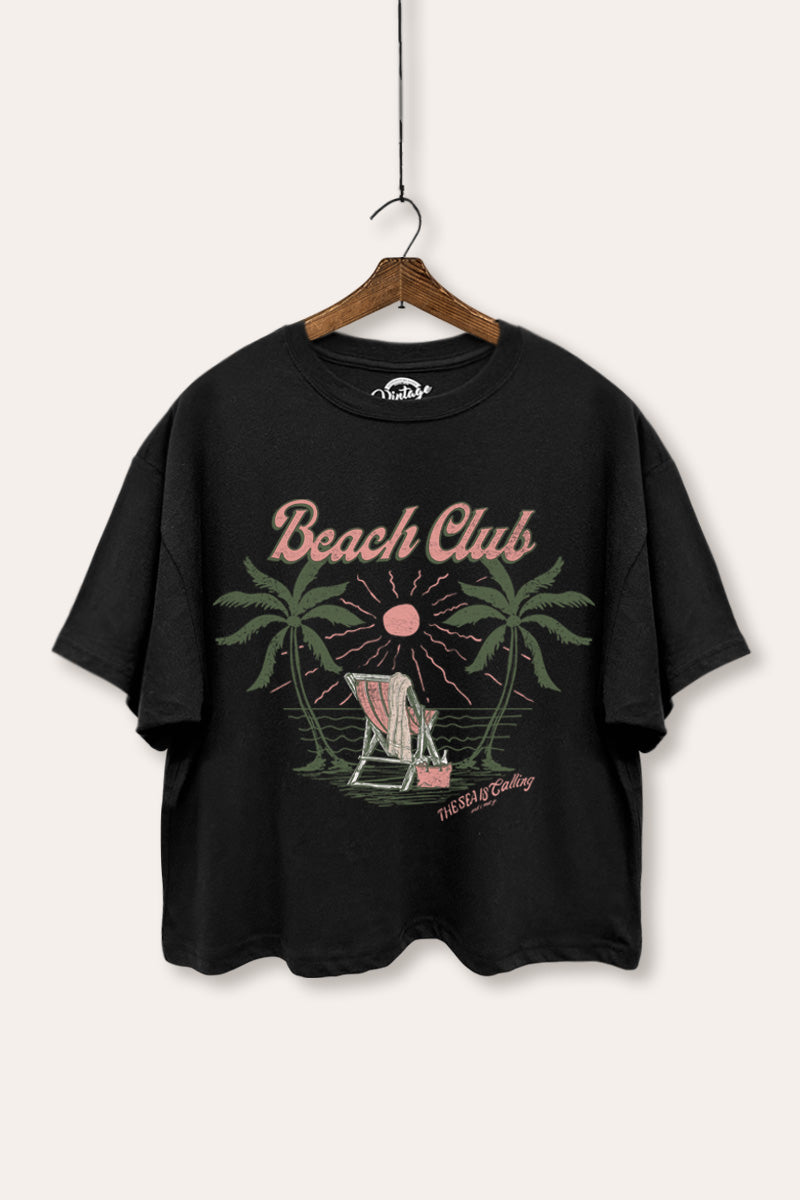 Beach Club Coastal Graphic Boxy Crop Top