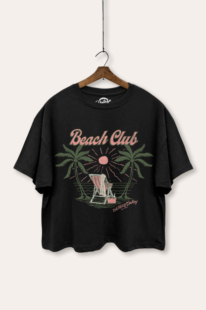 Beach Club Coastal Graphic Boxy Crop Top
