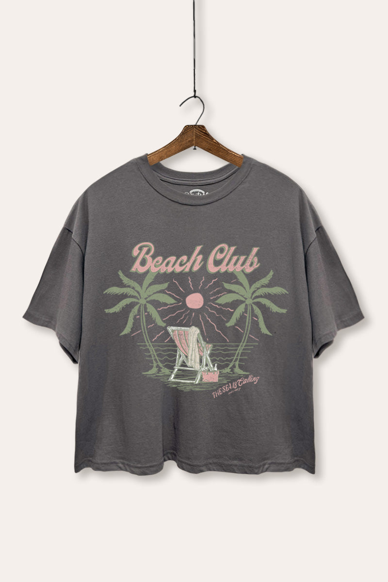 Beach Club Coastal Graphic Boxy Crop Top