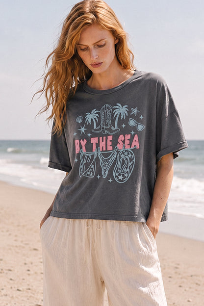 By the Sea Coastal Graphic Boxy Crop Top