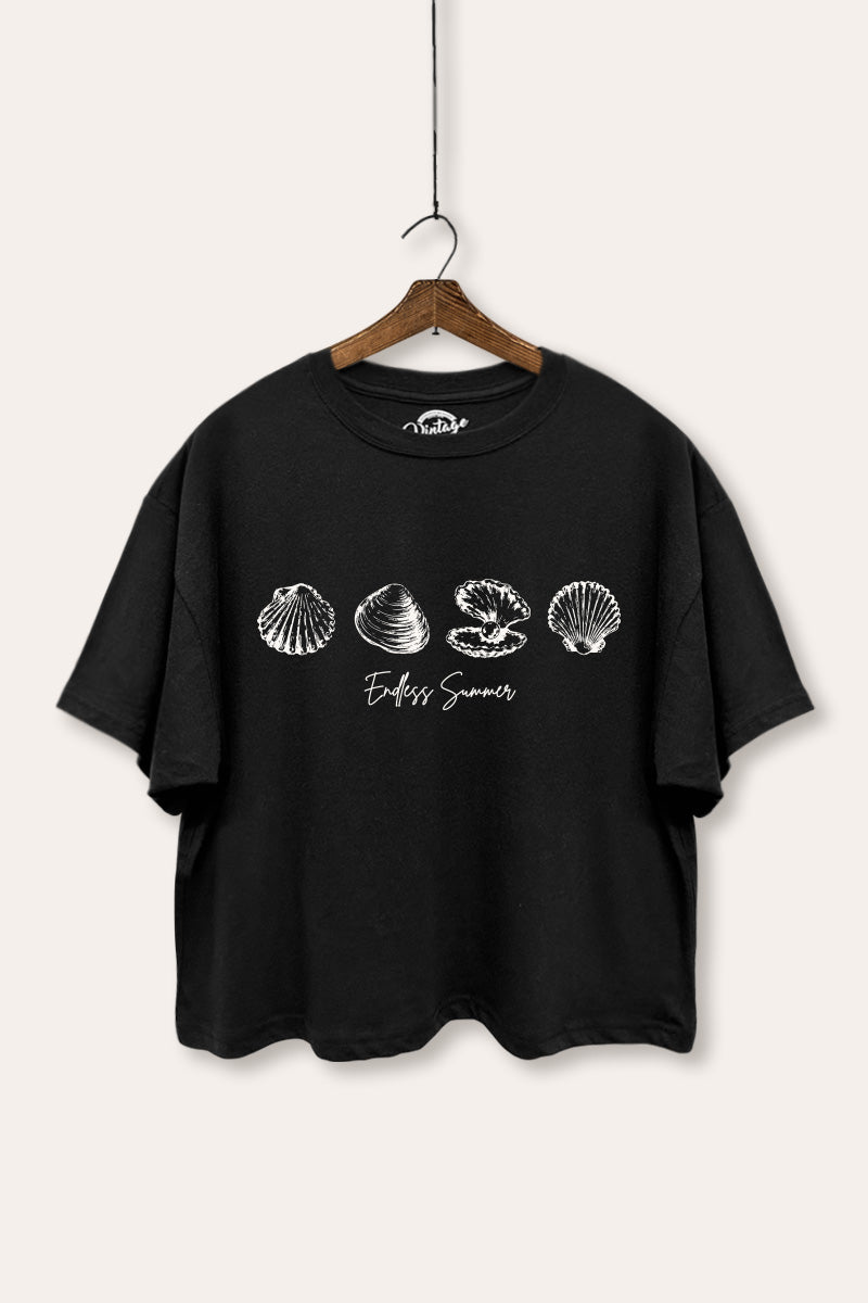 Endless Summer Seashells Graphic Boxy Crop Top