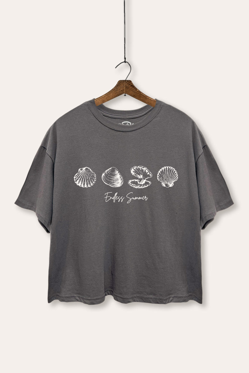 Endless Summer Seashells Graphic Boxy Crop Top