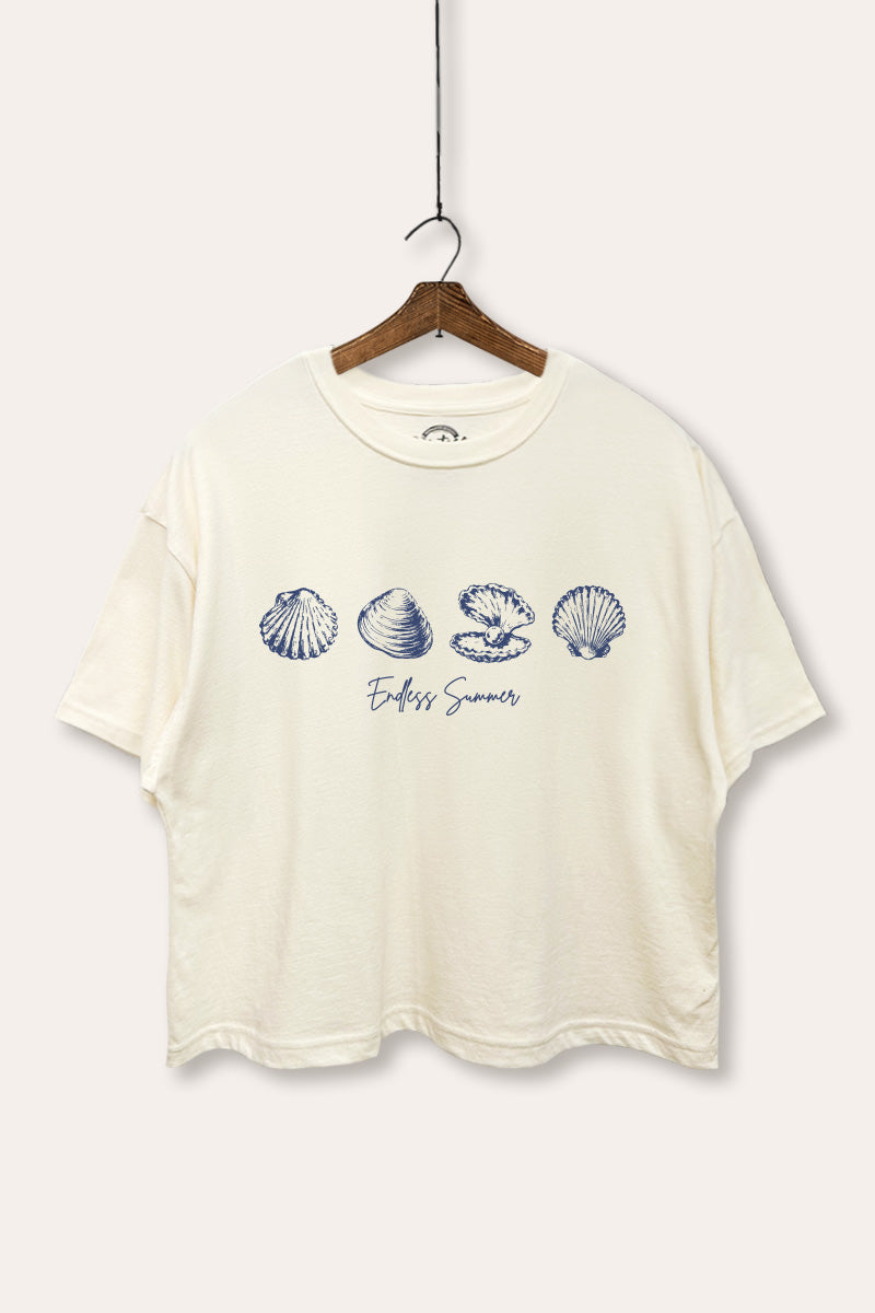 Endless Summer Seashells Graphic Boxy Crop Top