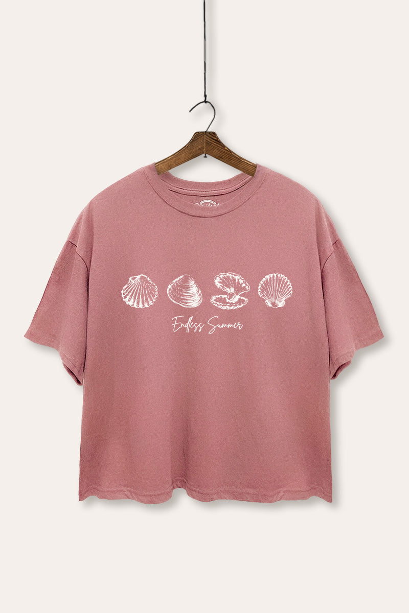 Endless Summer Seashells Graphic Boxy Crop Top