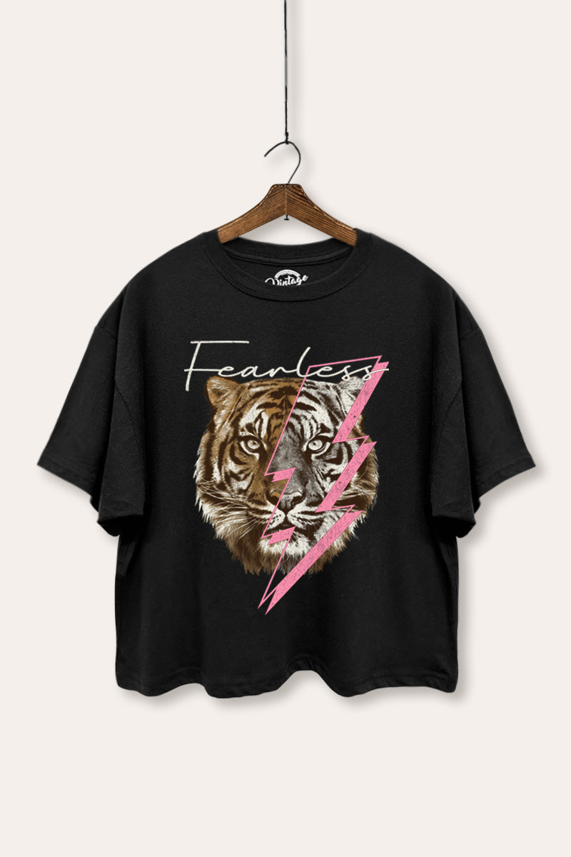 fearless lightning tiger boxy graphic crop top