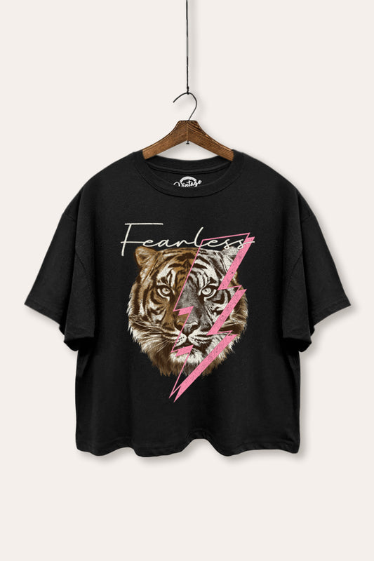 Fearless Tiger Lightning Graphic Boxy Crop Top