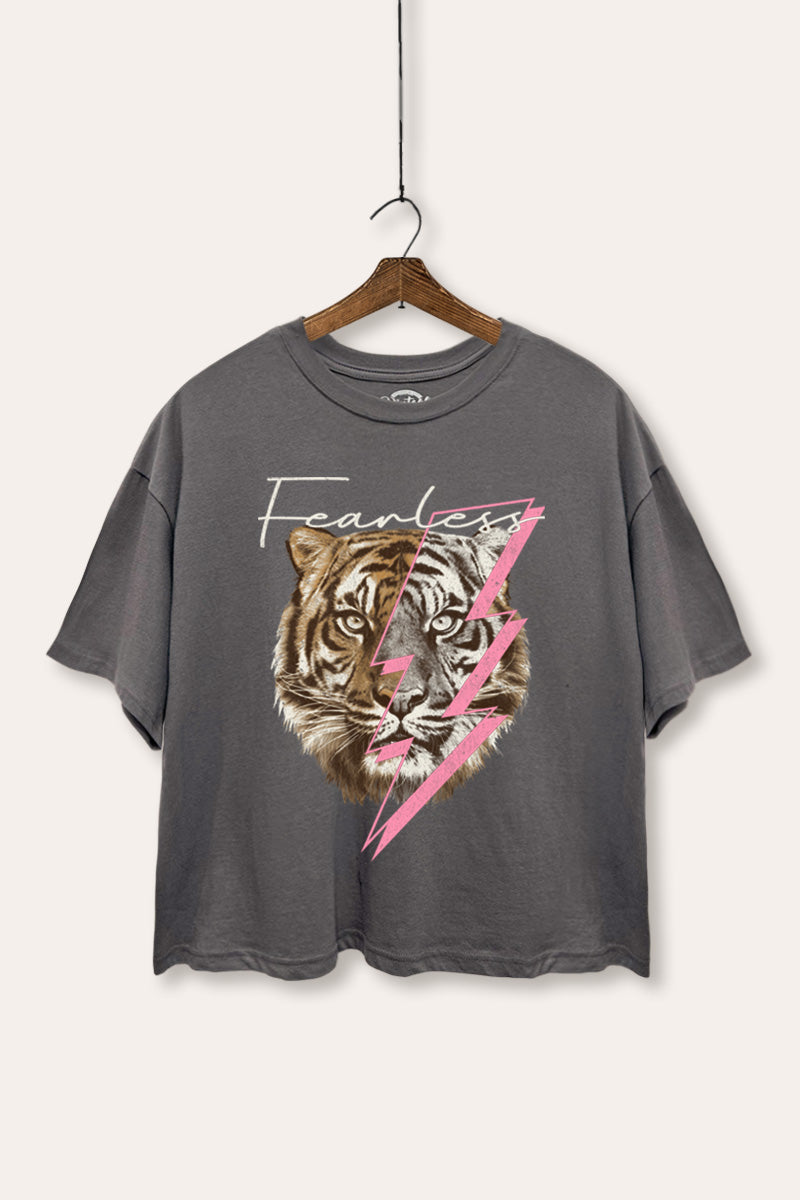 fearless lightning tiger boxy graphic crop top