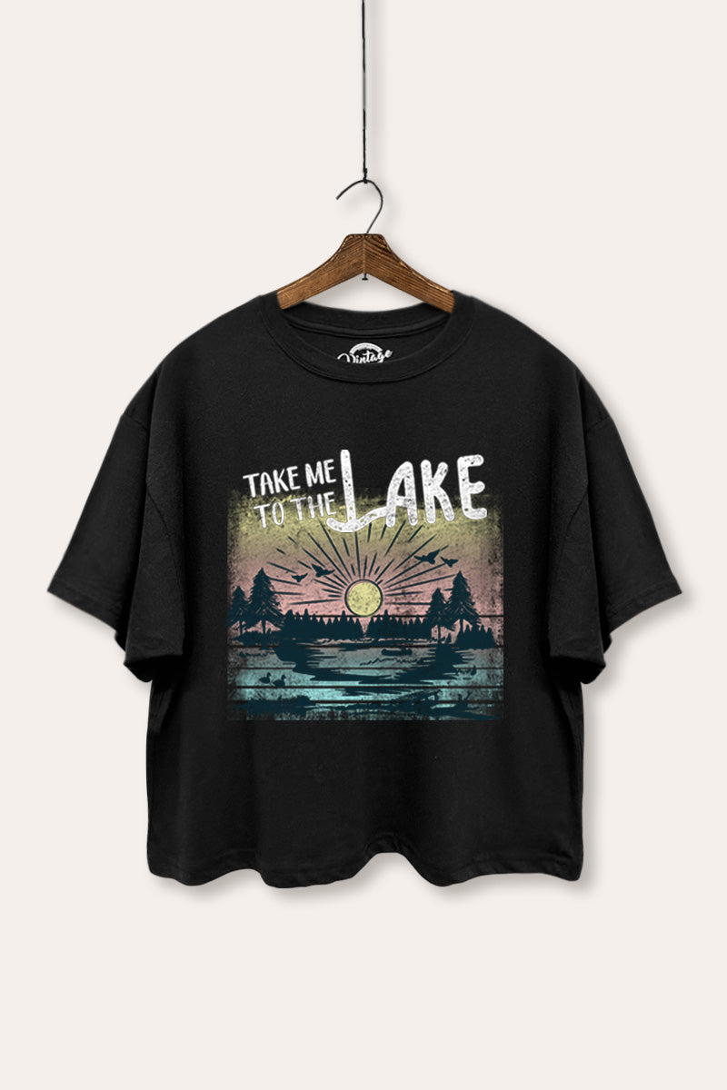 "take me to the lake" boxy graphic crop top