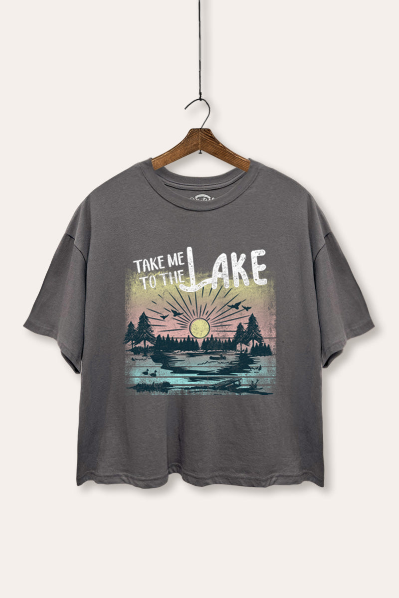 "take me to the lake" boxy graphic crop top