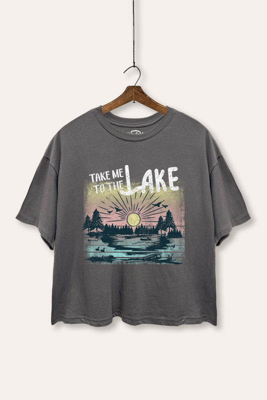 "take me to the lake" boxy graphic crop top