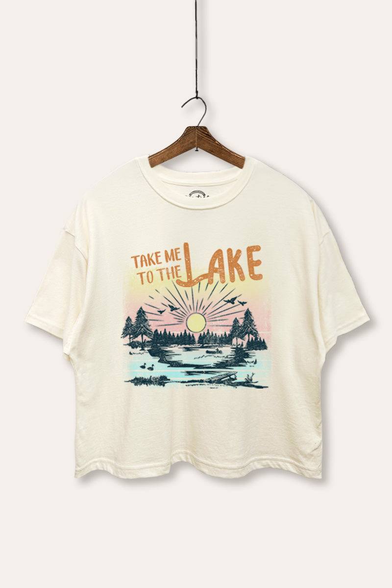 "take me to the lake" boxy graphic crop top