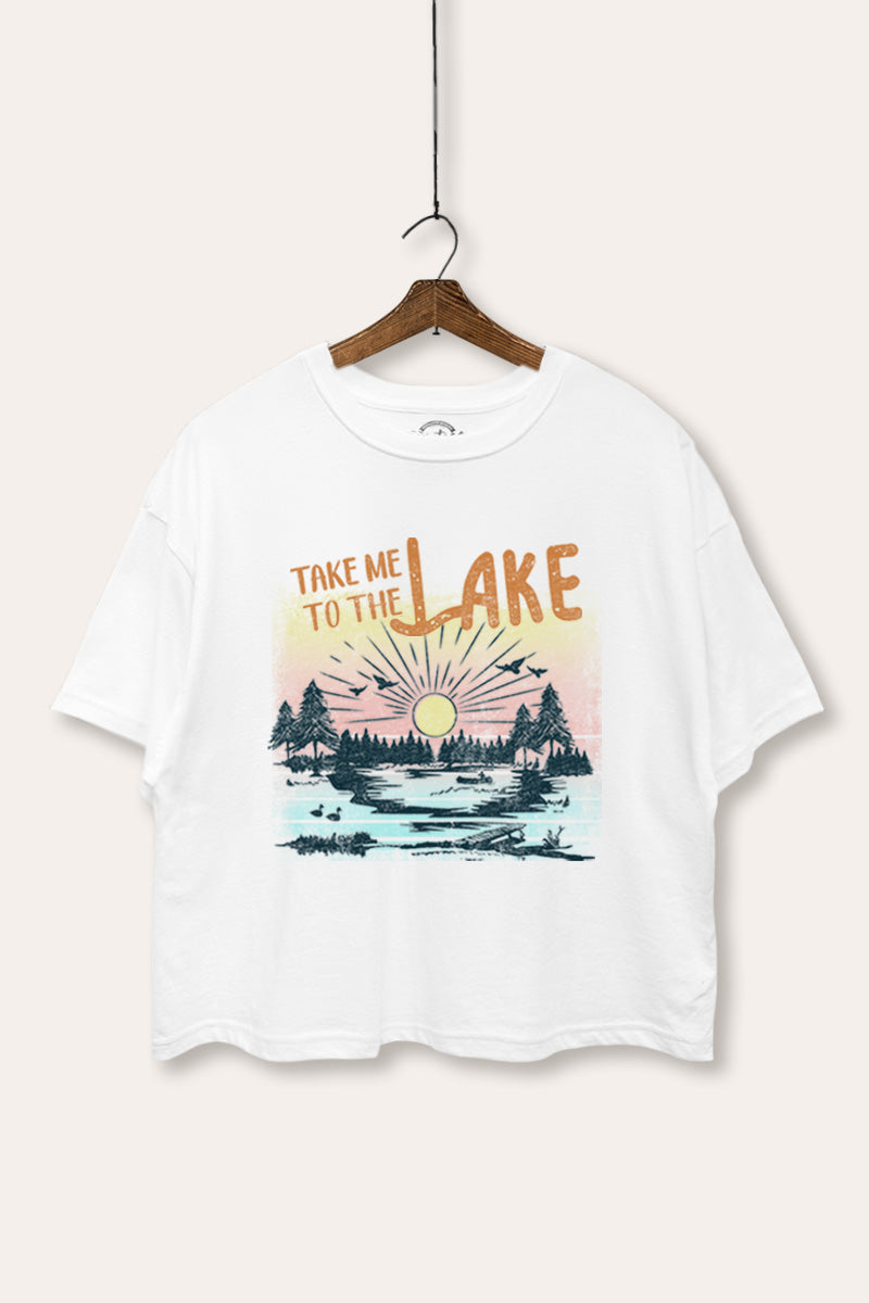 "take me to the lake" boxy graphic crop top