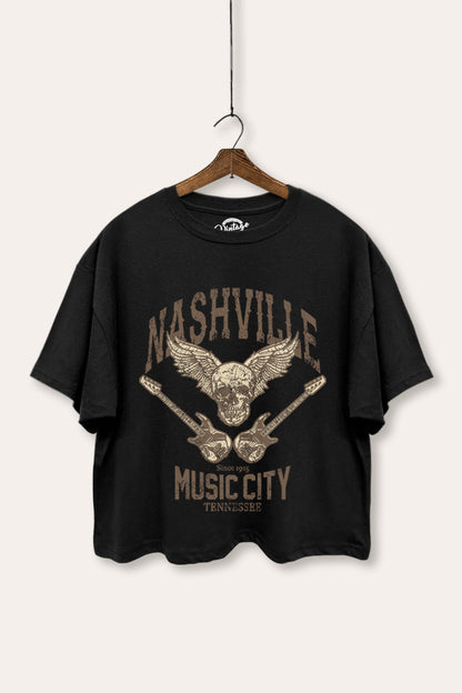 Nashville Music City Skull Graphic Boxy Crop Top