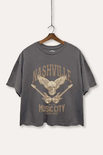 Nashville Music City Skull Graphic Boxy Crop Top