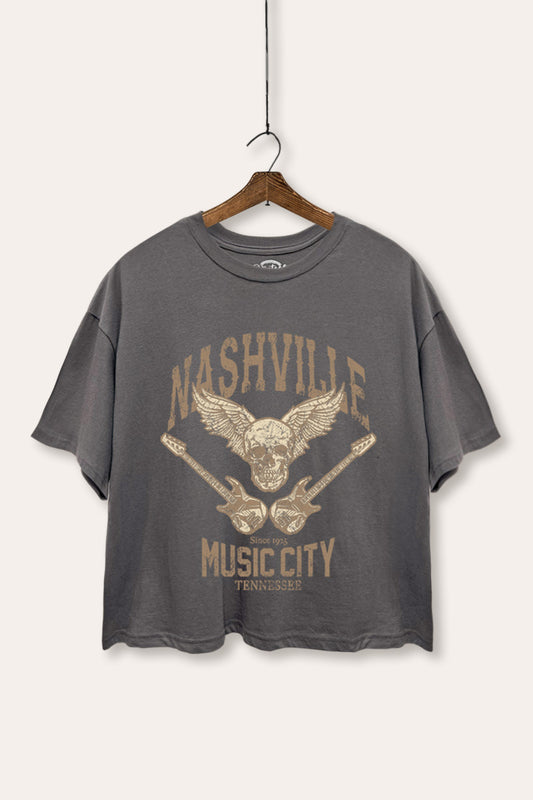 Nashville Music City Skull Graphic Boxy Crop Top