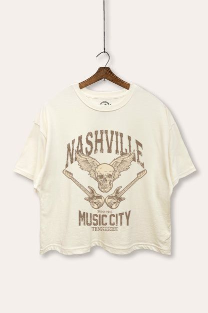 Nashville Music City Skull Graphic Boxy Crop Top