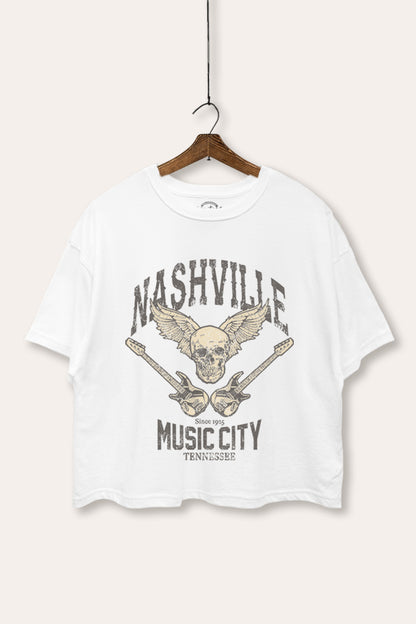 Nashville Music City Skull Graphic Boxy Crop Top