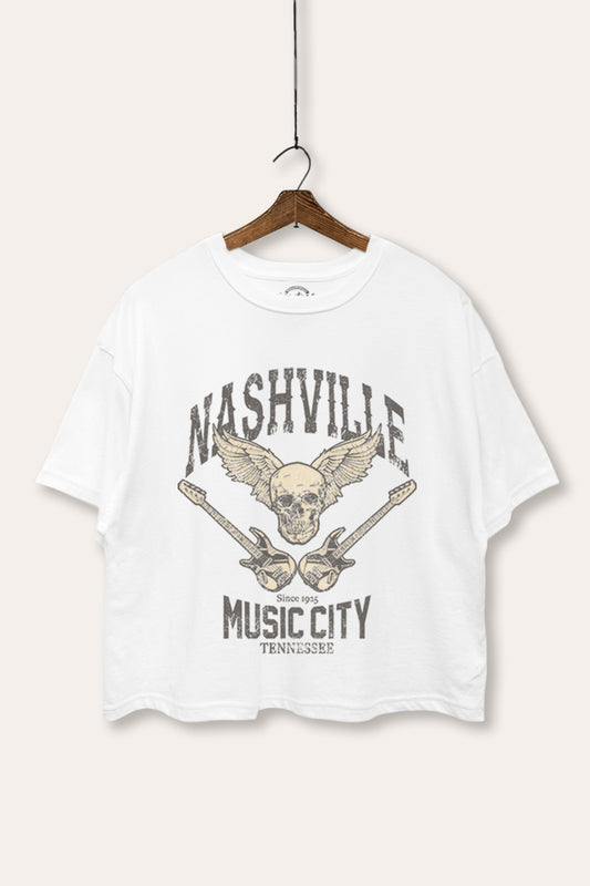 Nashville Music City Skull Graphic Boxy Crop Top