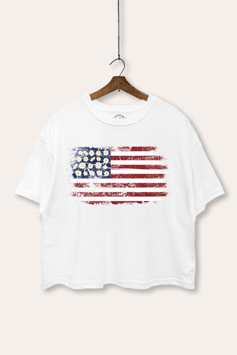 usa "flowers & stripes" flag boxy graphic crop top
