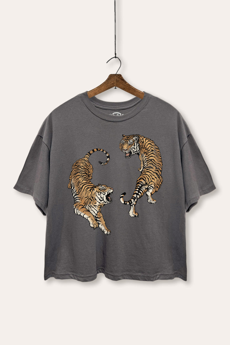 roaring tigers boxy graphic crop top